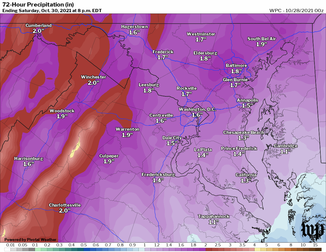 Forecast rain through Saturday from the National Weather Service.
