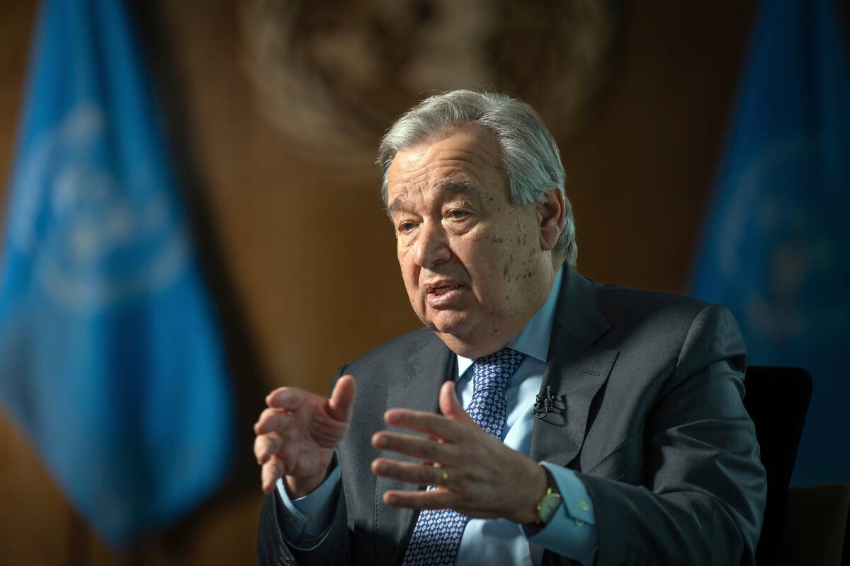 U.N. Secretary General António Guterres at the organization's headquarters in New York. (Robert Bumsted/AP)