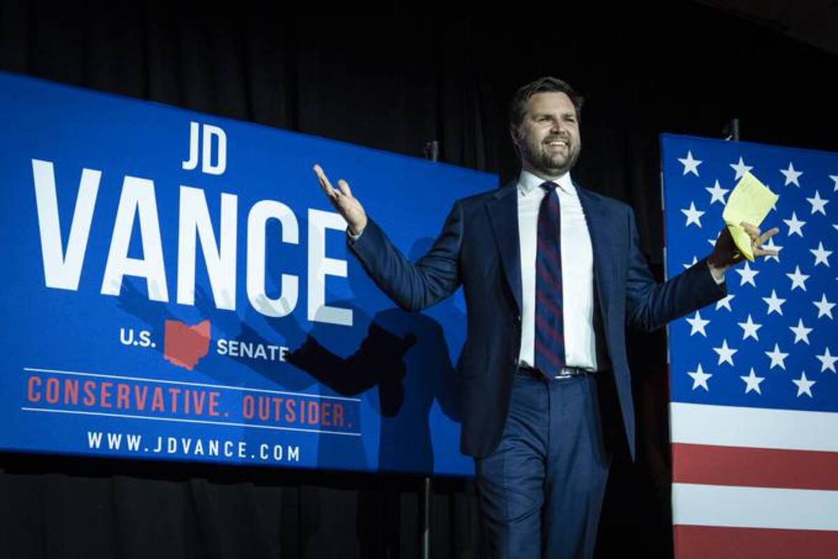 Republican U.S. Senate candidate J.D. Vance arrives onstage after winning the primary, at an election night event at Duke Energy Convention Center on Tuesday in Cincinnati. (Drew Angerer/Getty Images)
