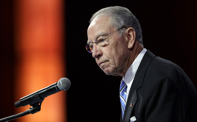 Iowa Sen. Chuck Grassley in Des Moines&nbsp;(Charlie Neibergall/AP)</p>  