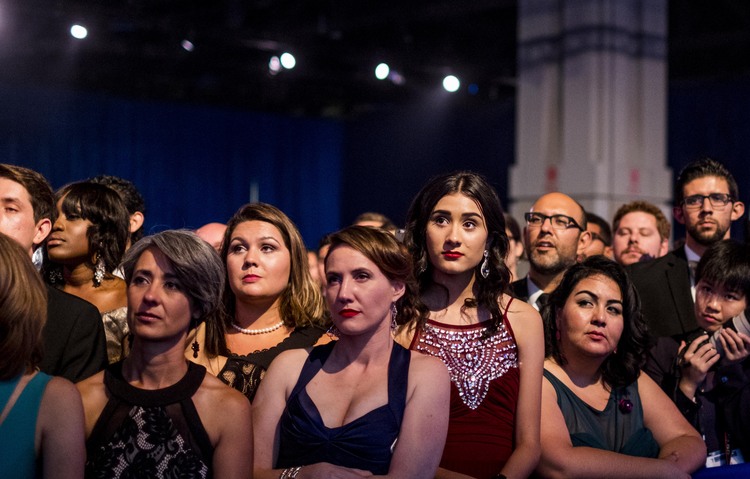 The crowd watches Clinton speak in September at the Congressional Hispanic Caucus Institute&rsquo;s annual gala in Washington. (Melina Mara/The Washington Post)</p>  