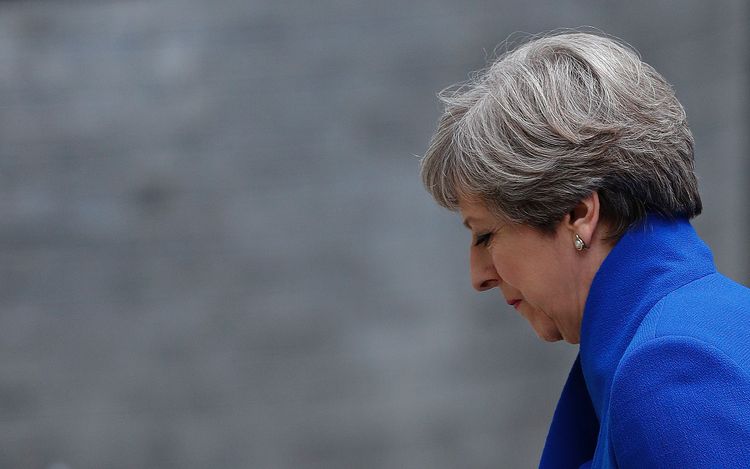 Theresa May returns to 10 Downing Street after the results of a snap general election that went terribly wrong for her. (Adrian Dennis/Getty)&nbsp;</p>  