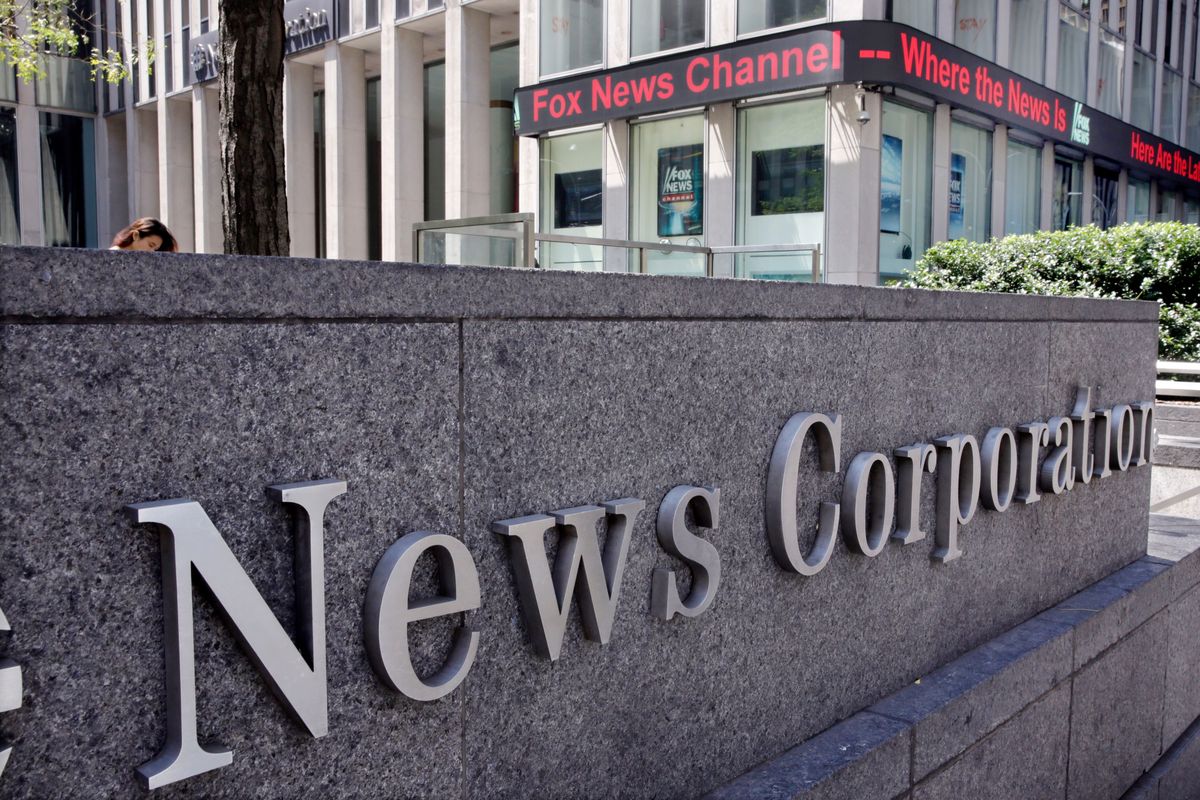 The News Corp. headquarters building in New York. &nbsp;(Richard Drew/AP)