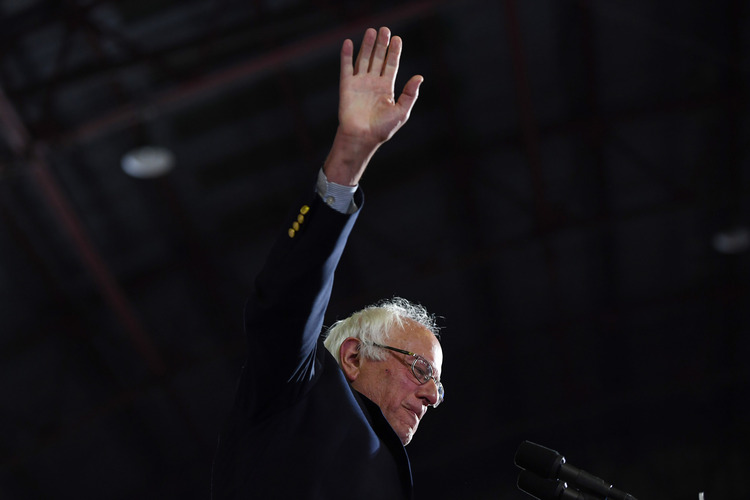 Bernie Sanders addresses supporters&nbsp;in Santa Monica last night.&nbsp;(Photo by Matt McClain/The Washington Post)</p>  