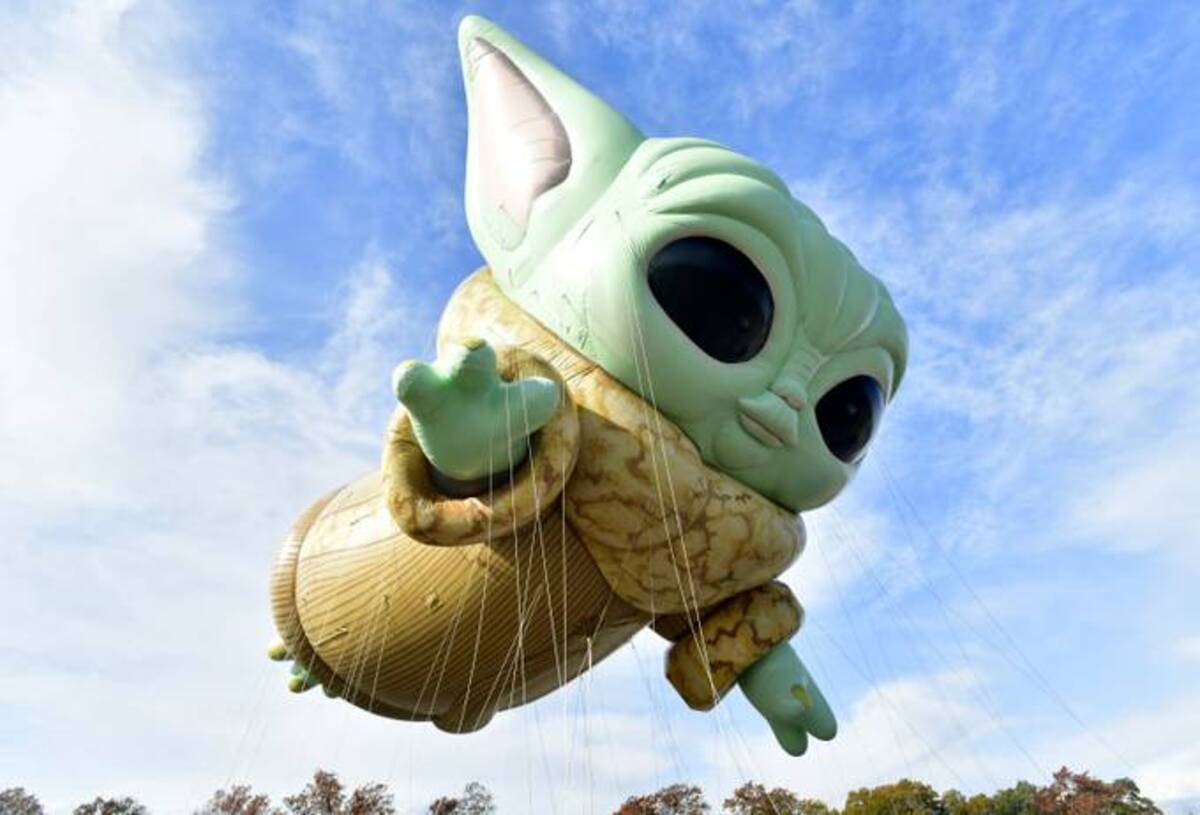 Macy's unveils new giant character balloons for the 95th Annual Macy's Thanksgiving Day Parade® on Nov. 13 in New York City. Soaring into New York City is a Funko Pop! inspired Grogu™ (a.k.a. Baby Yoda in pop culture), from the beloved Star Wars™ series The Mandalorian™. (Eugene Gologursky/Getty Images for Macy's, Inc.)