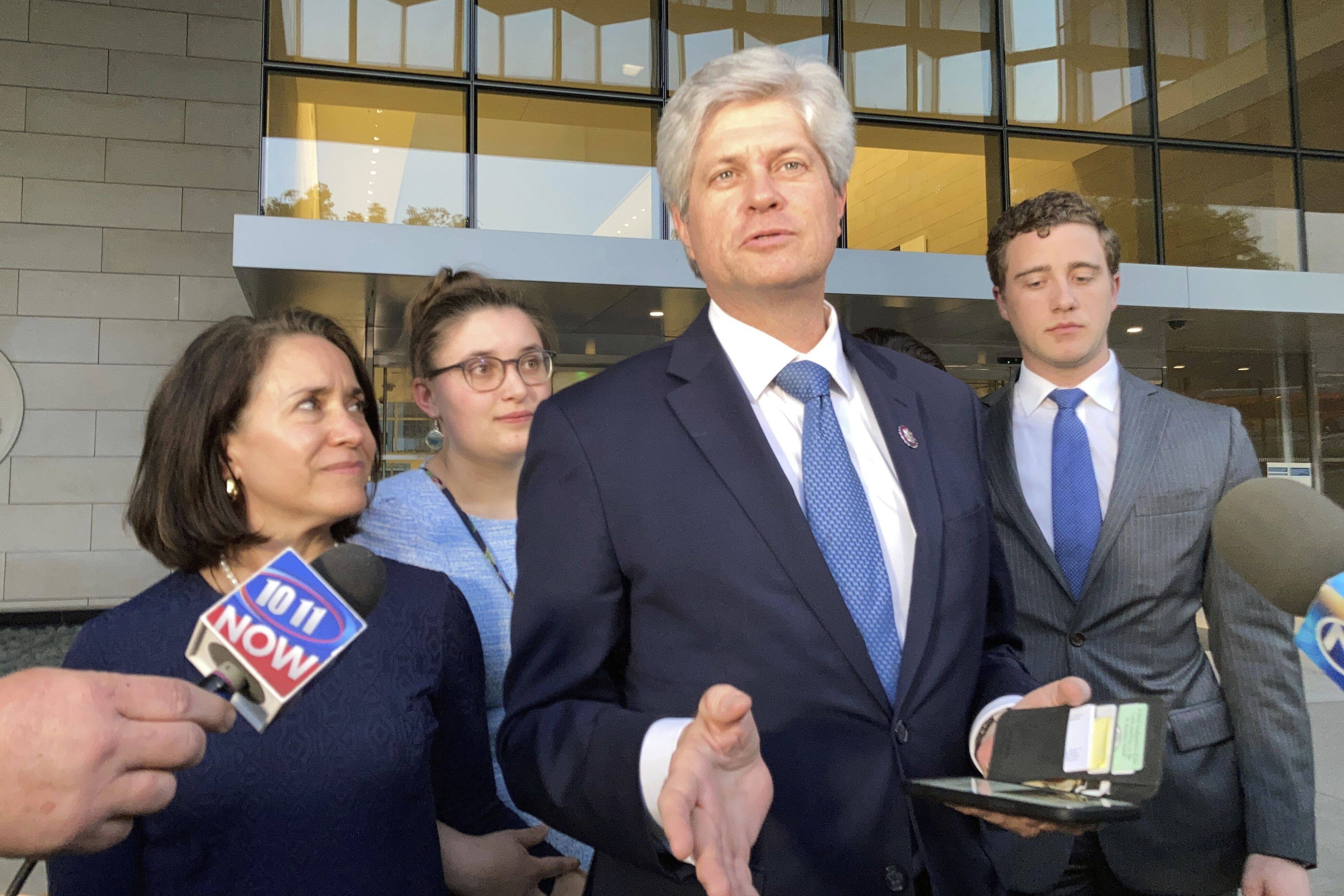 Rep. Jeff Fortenberry (R-Neb.) speaks outside the federal courthouse in Los Angeles on Thursday. (Brian Melley/AP)