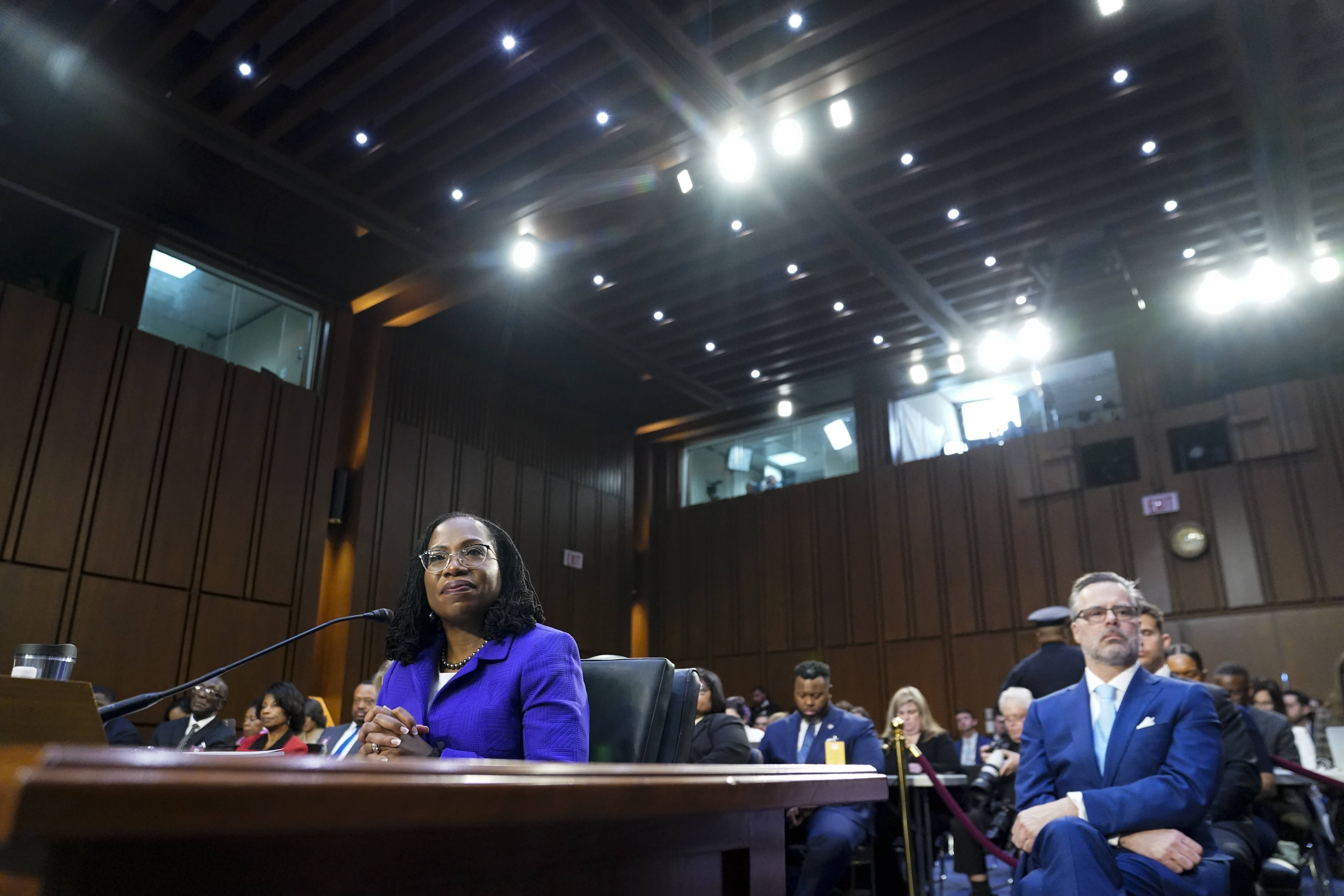 Judge Ketanji Brown Jackson at her confirmation hearing Monday. (Jabin Botsford/The Washington Post)