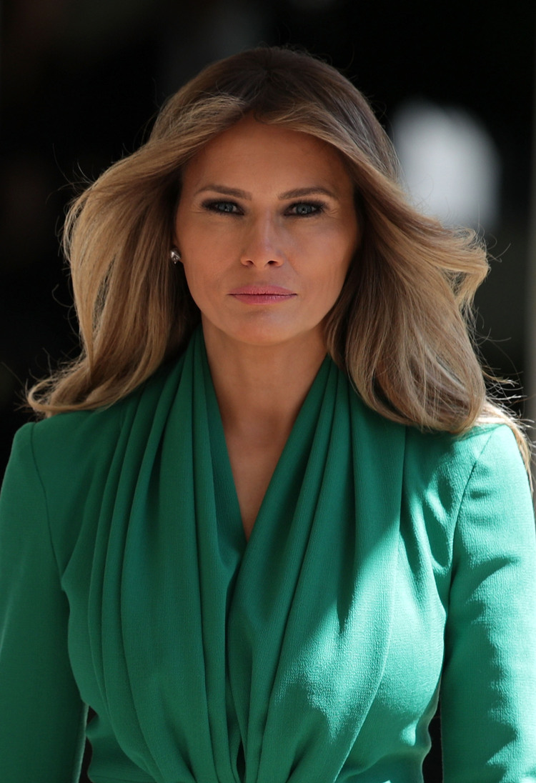 Melania Trump walks through the White House Colonnade last week. (Alex Wong/Getty Images)</p>