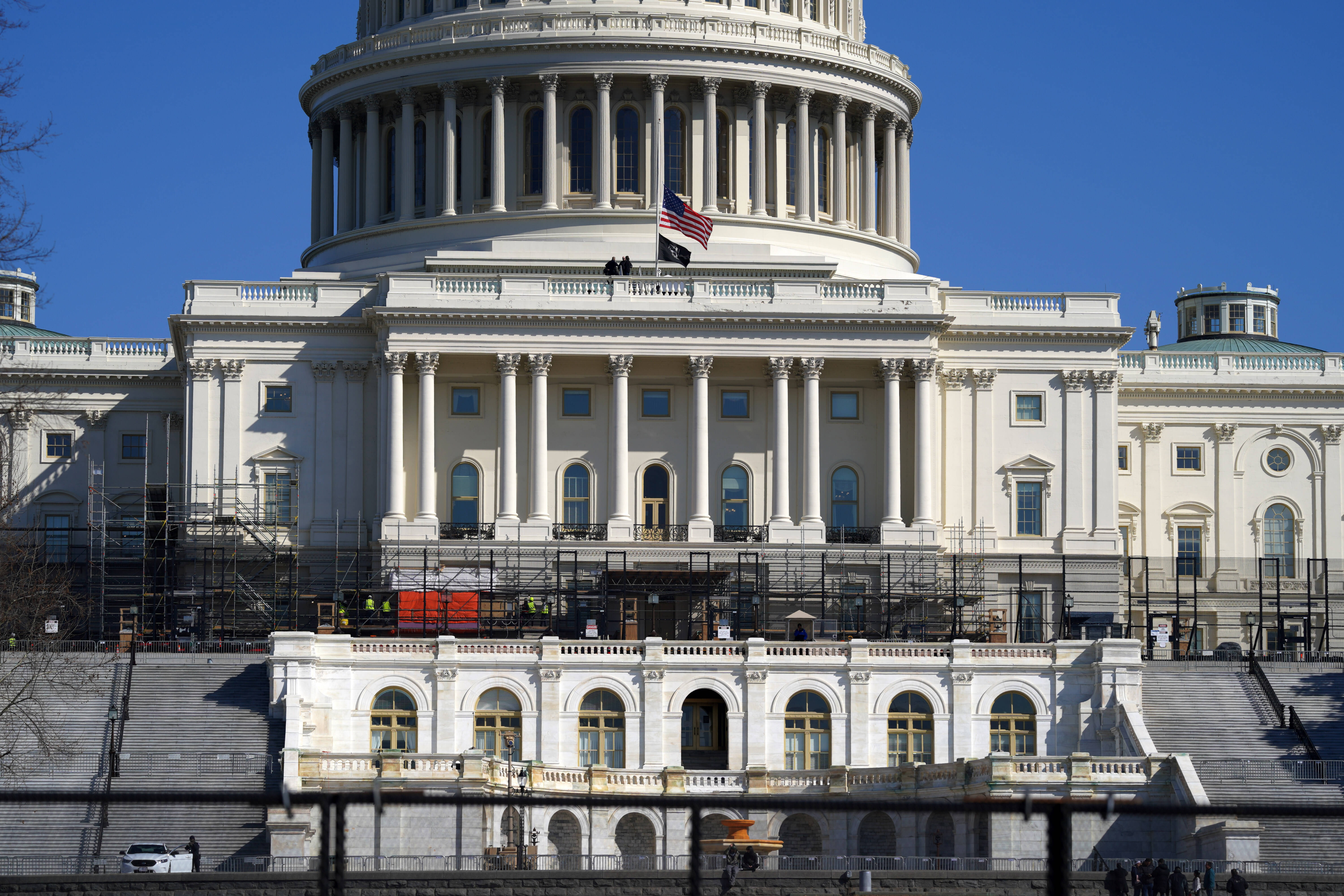 Security fences put up ahead of Biden's State of the Union address tonight. (Bonnie Jo Mount/The Washington Post)