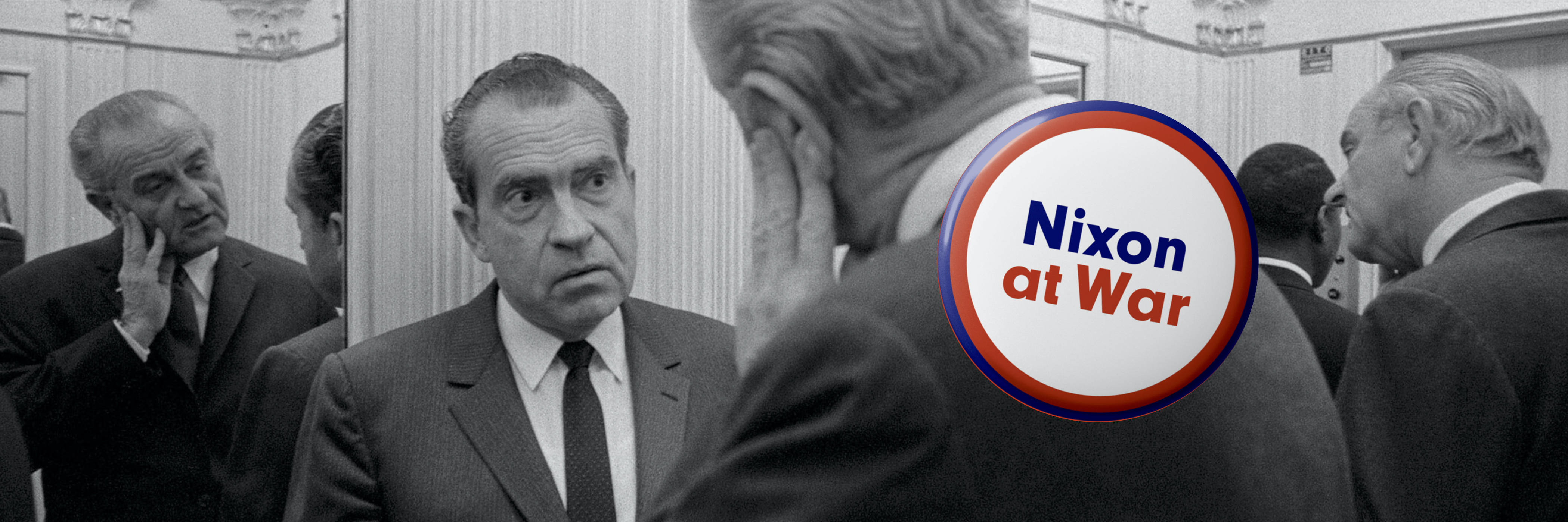 President Lyndon Johnson and President-elect Richard Nixon taking the elevator to the family quarters of the White House, 1968. (Courtesy of Nixon at War)