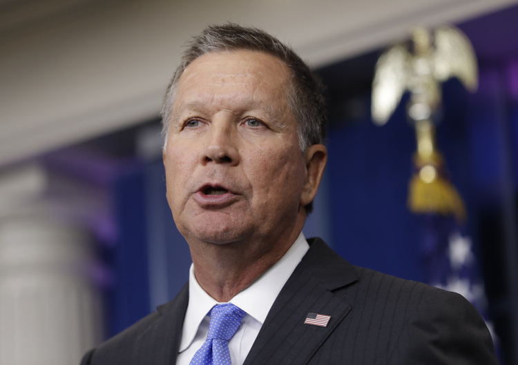 John Kasich speaks at the White House last month. (Carolyn Kaster/AP/File)</p>  