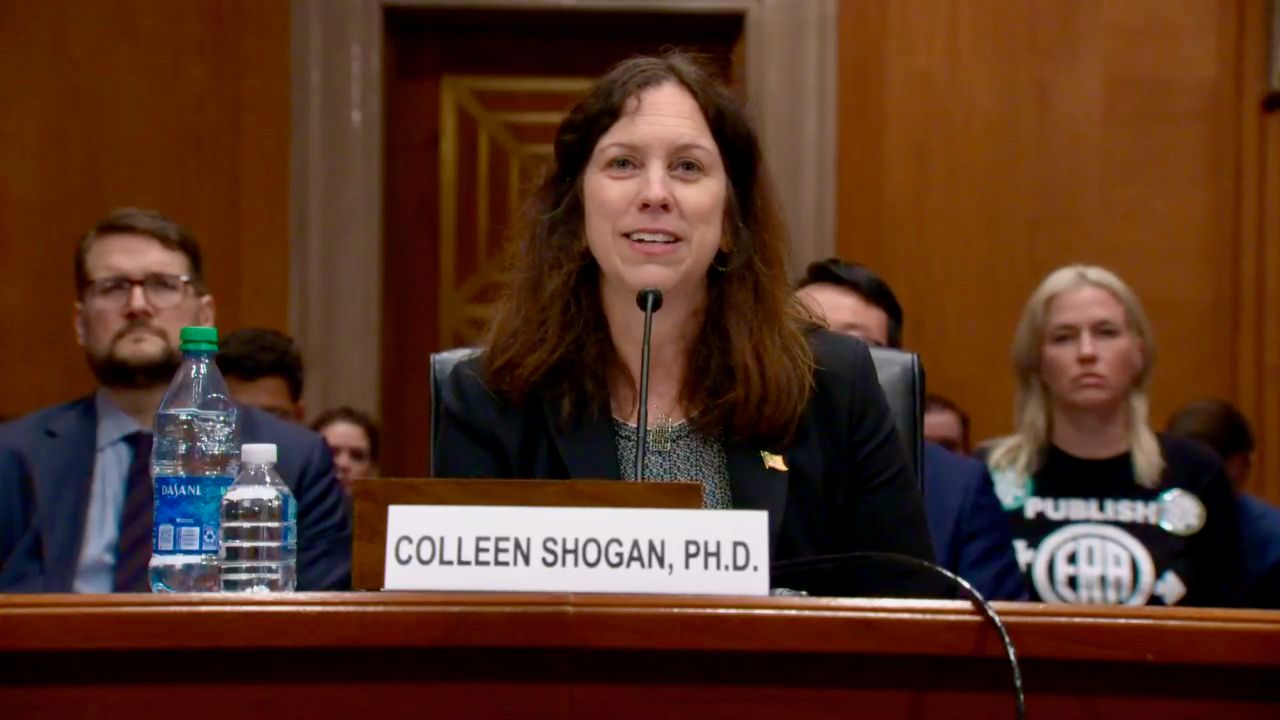 Colleen Shogan testifies before the Senate Homeland Security and Governmental Affairs Committee on her nomination to be archivist of the National Archives and Records Administration in Washington on Tuesday. (Screenshot from Senate Office Building video)