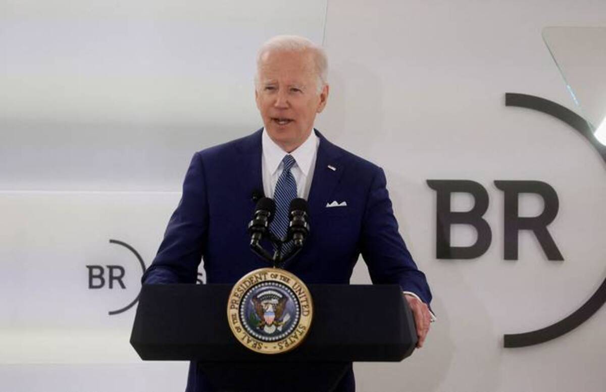 President Biden speaks at a Business Roundtable event. (Leah Millis/Reuters)&nbsp;
