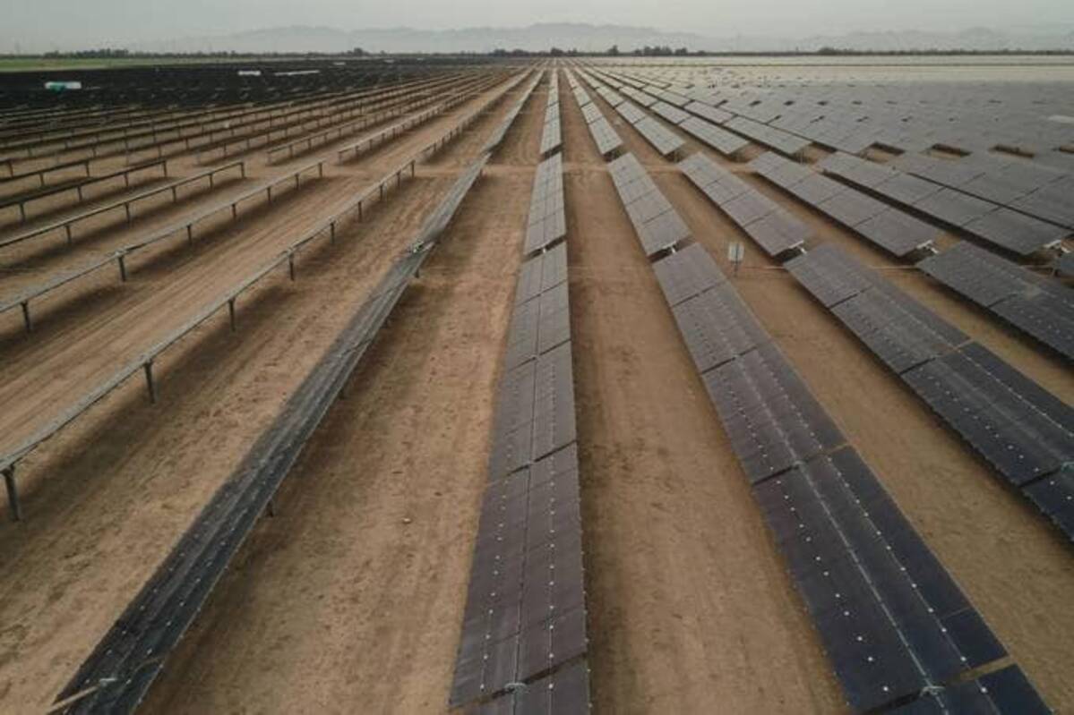 Photovoltaic panels at the Calexico Solar Farm II in California on Sept. 11, 2020. (Bing Guan/Bloomberg News)