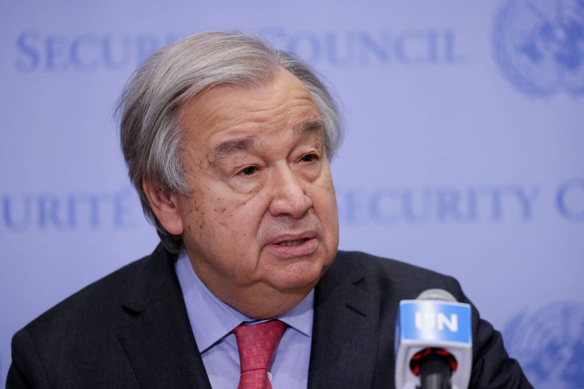 United Nations Secretary General António Guterres speaks to reporters at the U.N. headquarters in New York on March 14. (Andrew Kelly/Reuters)