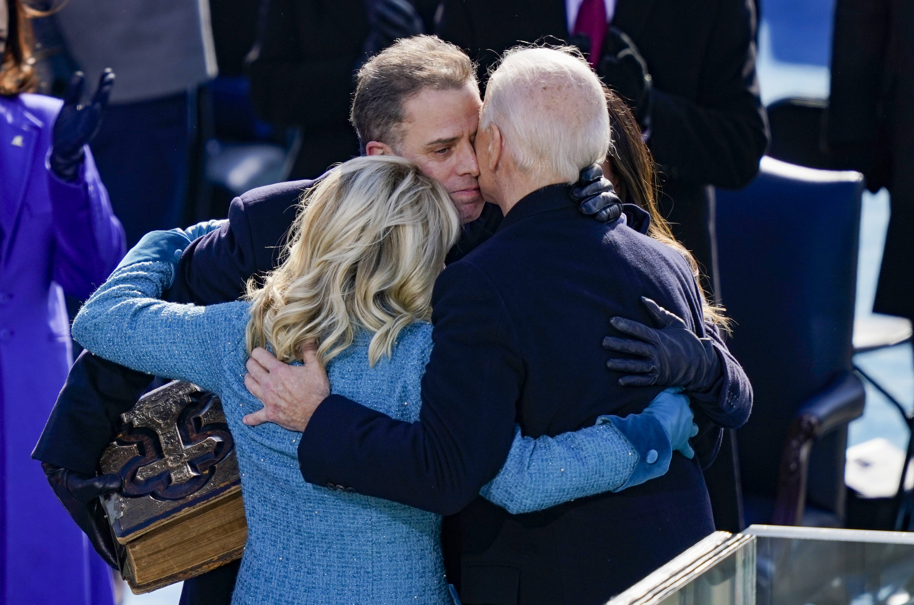 President Biden and Jill Biden hug Hunter Biden on Inauguration Day. (Drew Angerer/Getty Images)