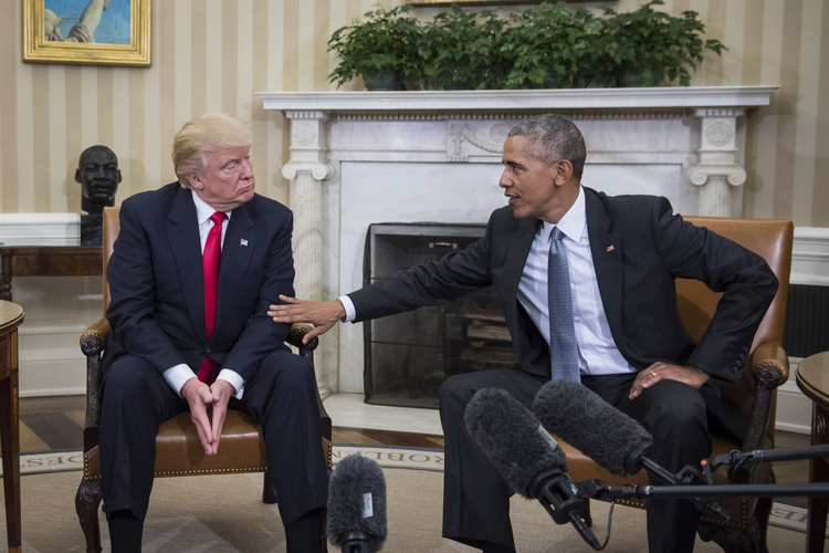 The president and the president-elect in the Oval Office. (Jabin Botsford/The Washington Post)</p>  