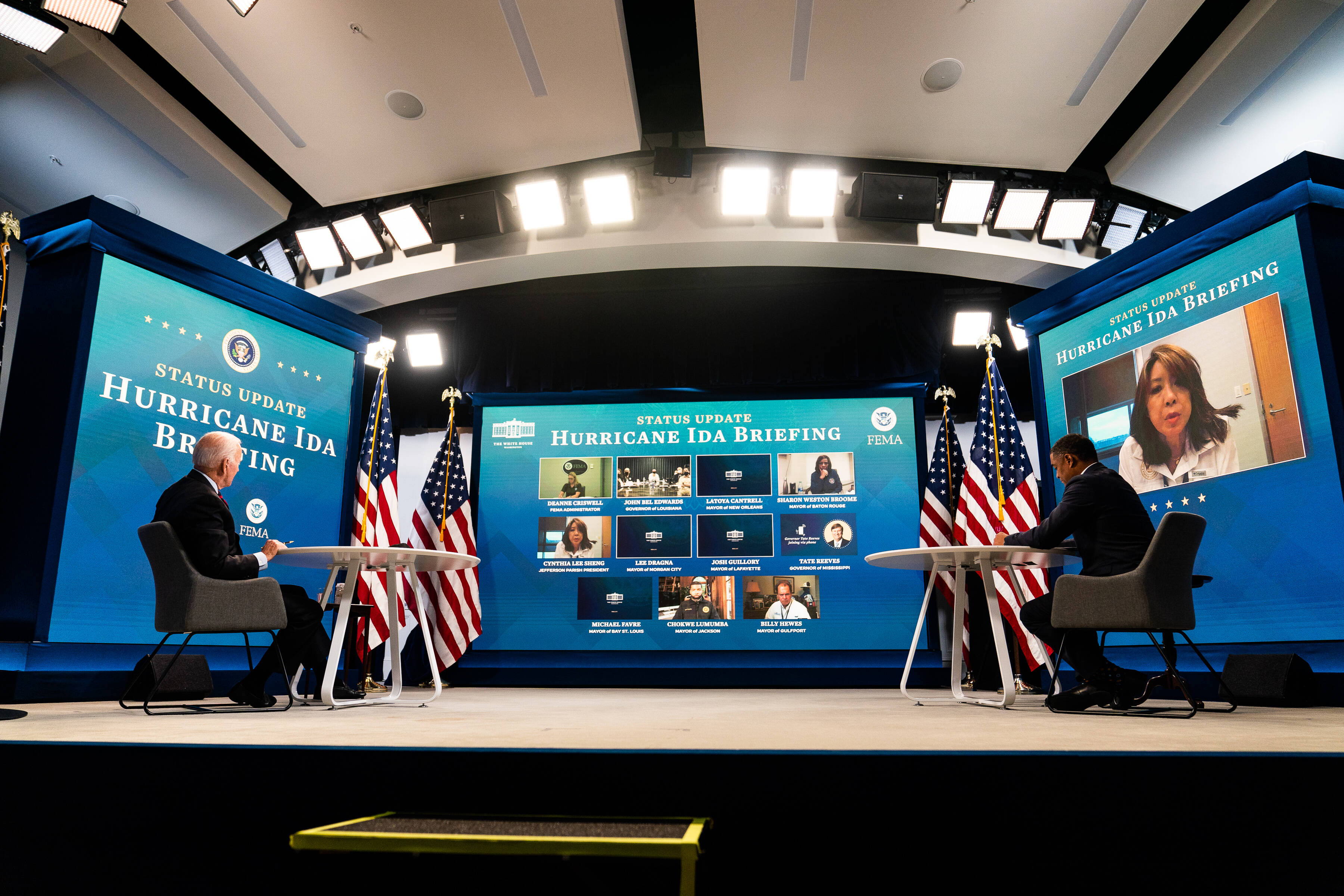 President Biden meets with governors and mayors affected by the storm and a federal emergency management official. (Demetrius Freeman/The Washington Post)