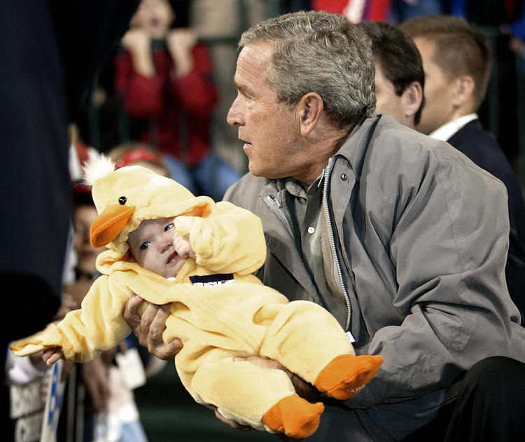 George W. Bush campaigns in the Rust Belt in 2004. (Stephen Jaffe/AFP/Getty Images)</p>  