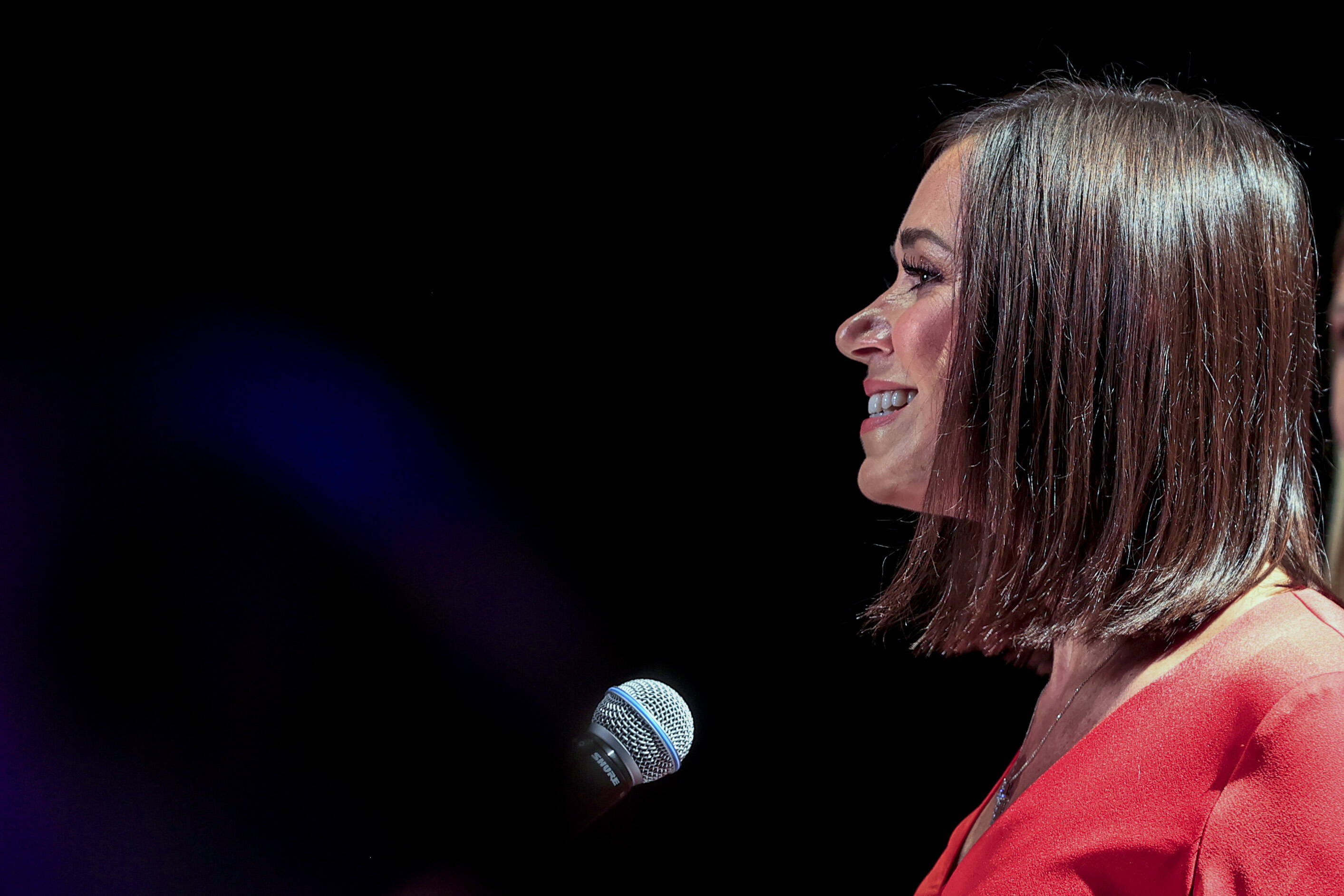 U.S. Republican Senate candidate Katie Britt speaks to supporters after winning a runoff against Rep. Mo Brooks on Tuesday. (AP Photo/Butch Dill)