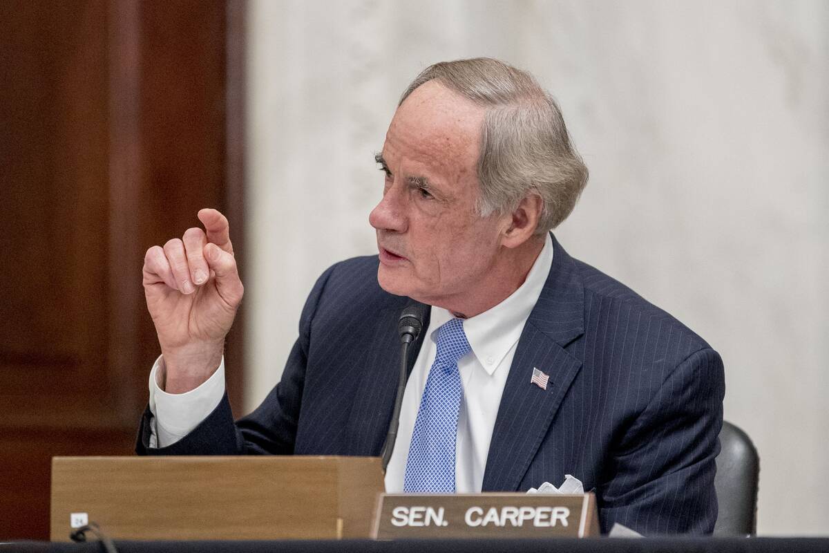 Sen. Thomas R. Carper (D-Del.) speaks as a Senate Homeland Security and Governmental Affairs Committee hearing. (Andrew Harnik/AP)