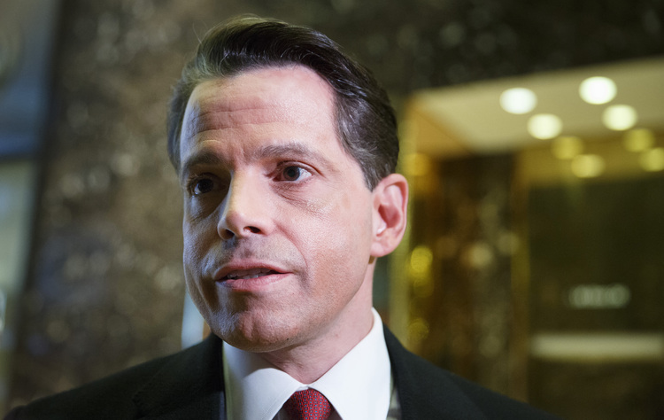 SkyBridge Capital Founder Anthony Scaramucci&nbsp;talks to reporters at Trump Tower. (Justin Lane/Pool via Bloomberg)</p>  