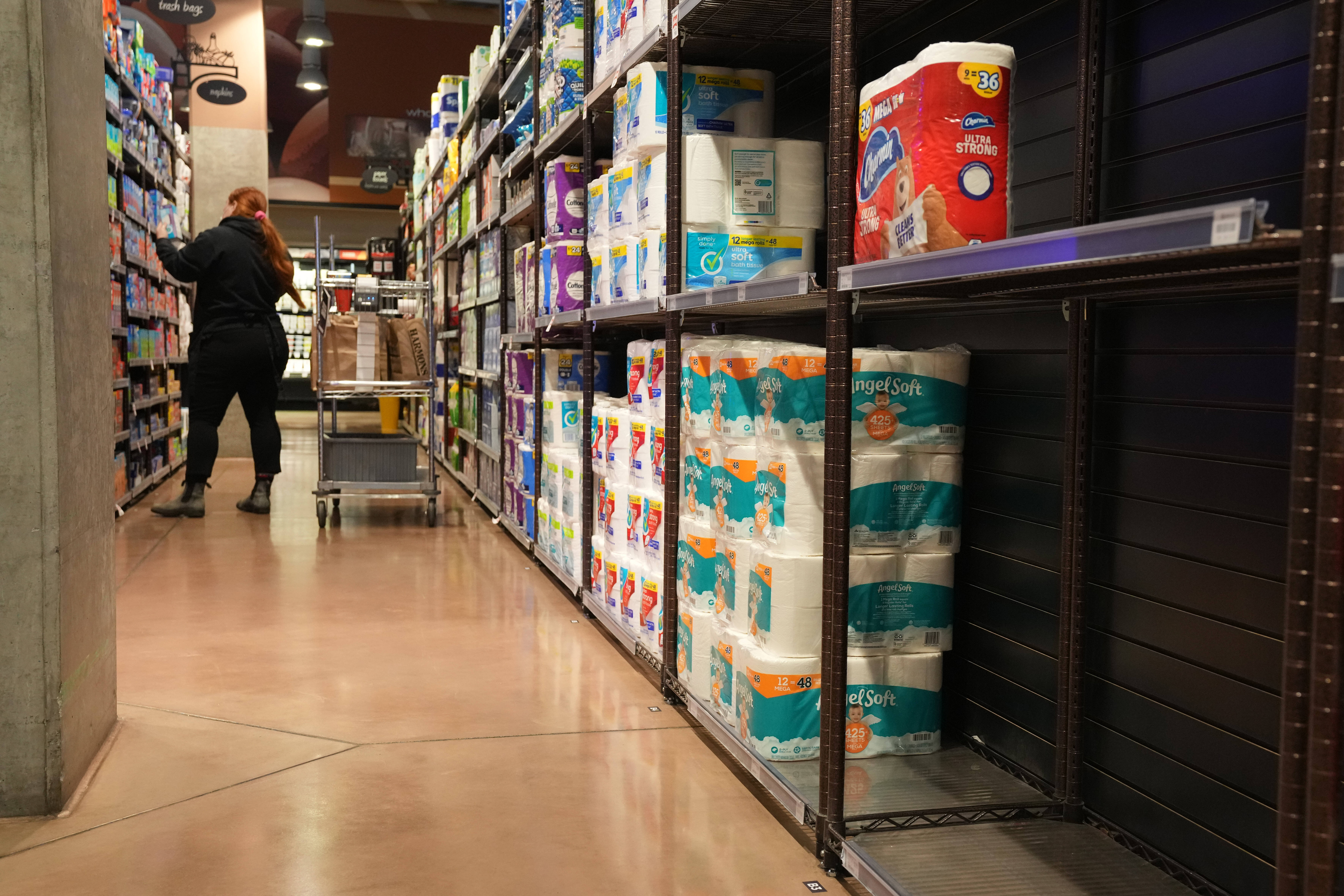 Empty shelves in Salt Lake City recently. (George Frey/Bloomberg)