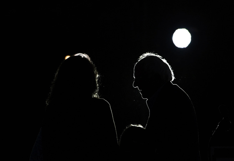 Bernie Sanders is joined on stage by family members after he spoke at a rally outside Qualcomm Stadium last night&nbsp;in San Diego.&nbsp;The primary in California is tomorrow. (Photo by Matt McClain/The Washington Post)</p>  