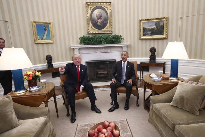 President-elect Donald Trump talks after a meeting with President Barack Obama in the Oval Office on Nov. 10, 2016, in Washington. (Photo by Win McNamee/Getty Images)