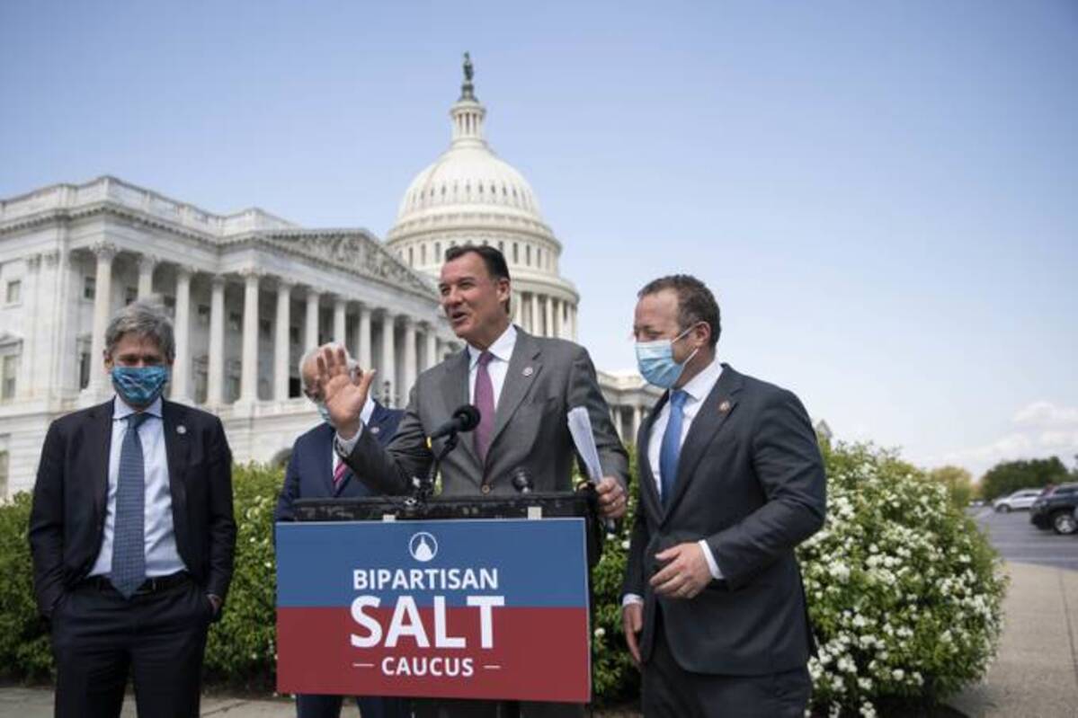Rep. Tom Suozzi (D-N.Y.) speaks during a news conference announcing the State and Local Taxes (SALT) Caucus outside the Capitol. (Sarah Silbiger/Bloomberg News)