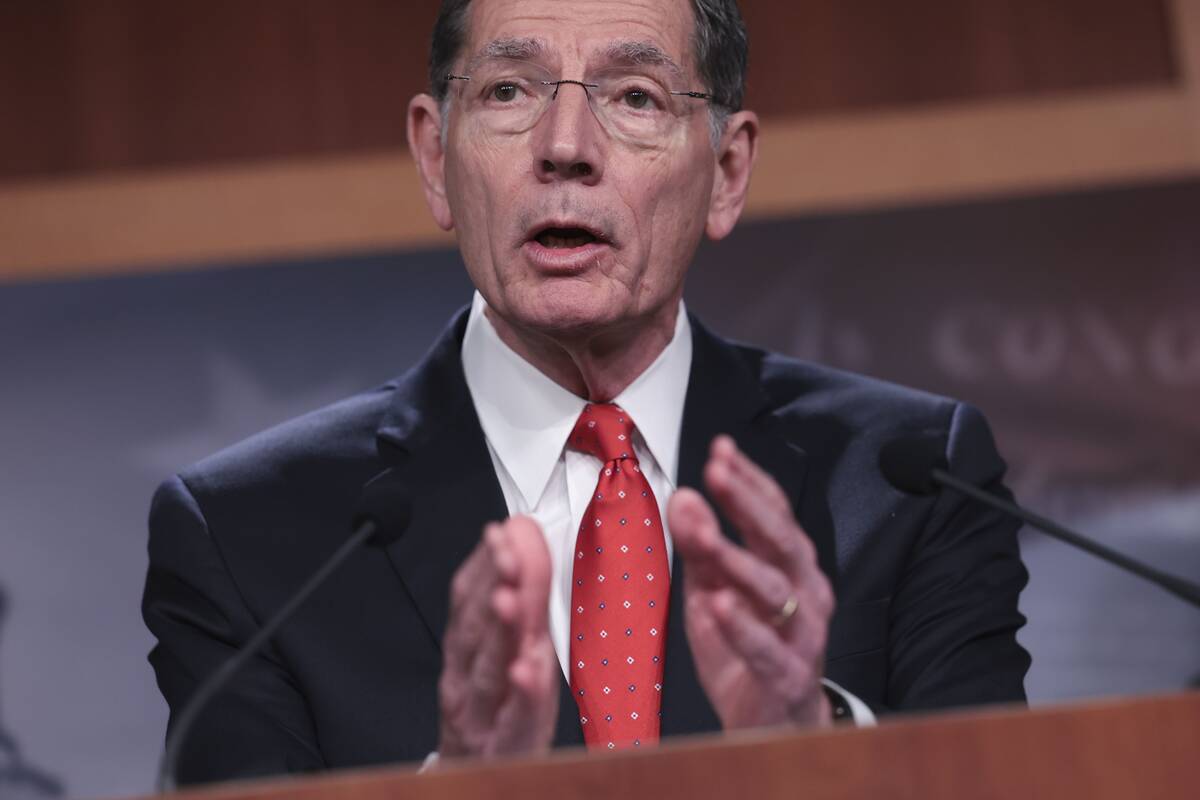 Sen. John Barrasso (R-Wyo.) talks about inflation during a news conference on March 10. (Kevin Dietsch/Getty Images)