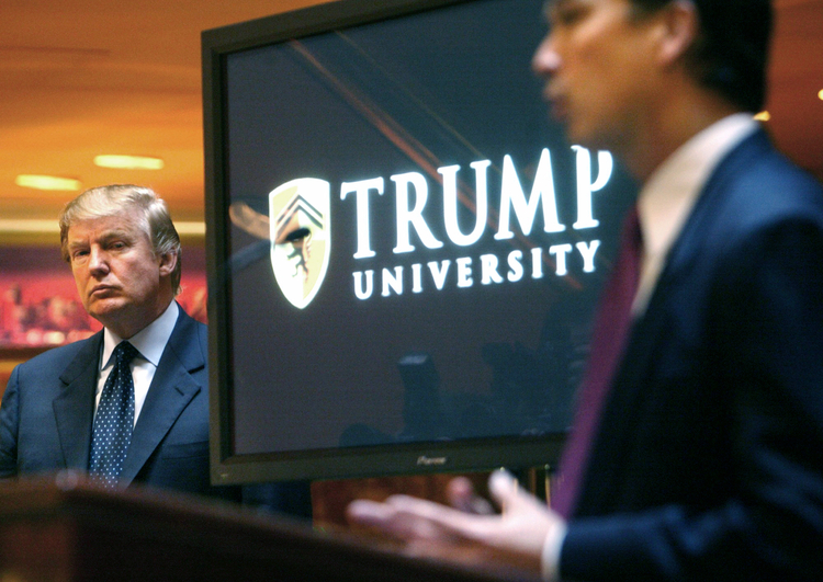 Donald promotes Trump University in 2005. (Bebeto Matthews/AP/File)</p>  
