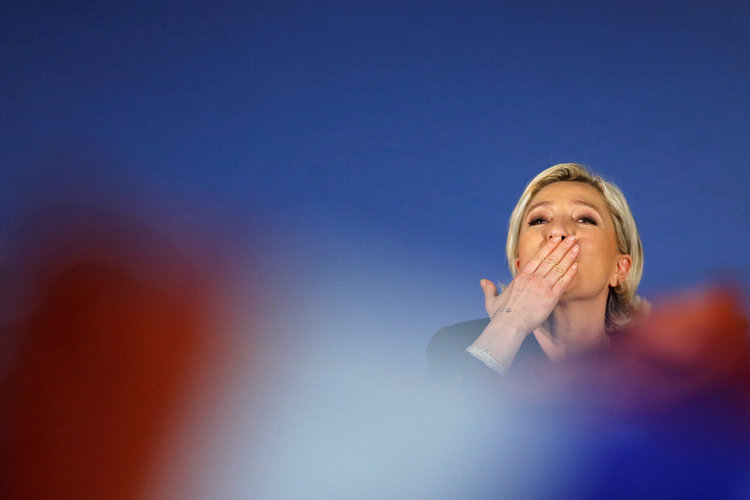 Marine Le Pen attends a rally this week near Troyes, France. (Benoit Tessier/Reuters)</p>  