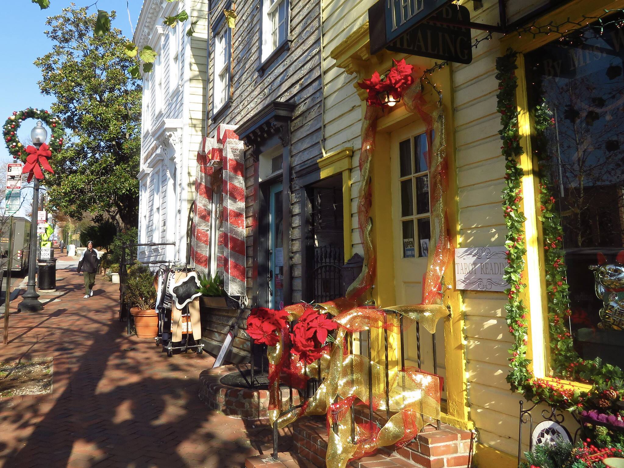 Wisconsin Avenue shops in Georgetown decorated for Christmas.