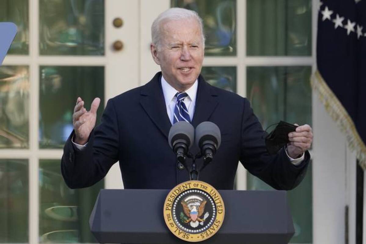 President Biden speaks during a ceremony to pardon the national Thanksgiving turkey in the Rose Garden of the White House. (Alex Brandon/AP)
