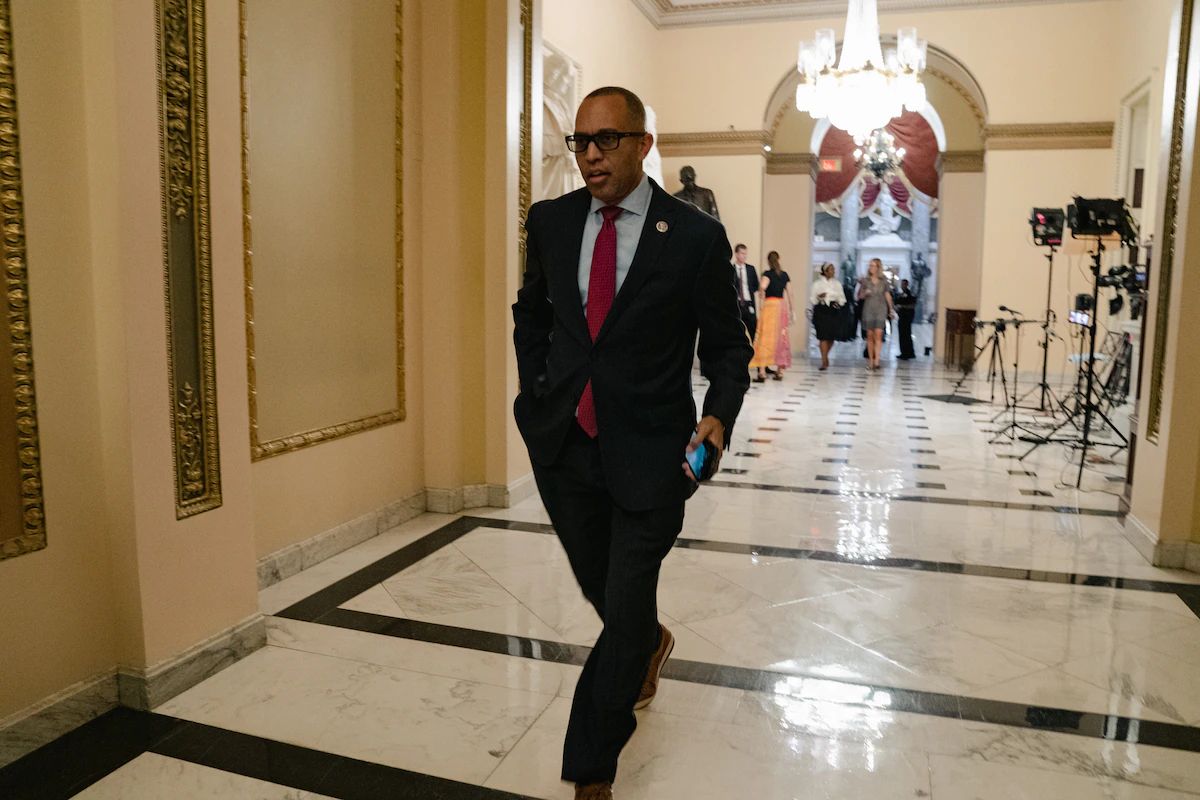 Rep. Hakeem Jeffries (D-N.Y.) walks into the House Chamber on Capitol Hill in Washington on Sept. 22. (Shuran Huang/The Washington Post)
