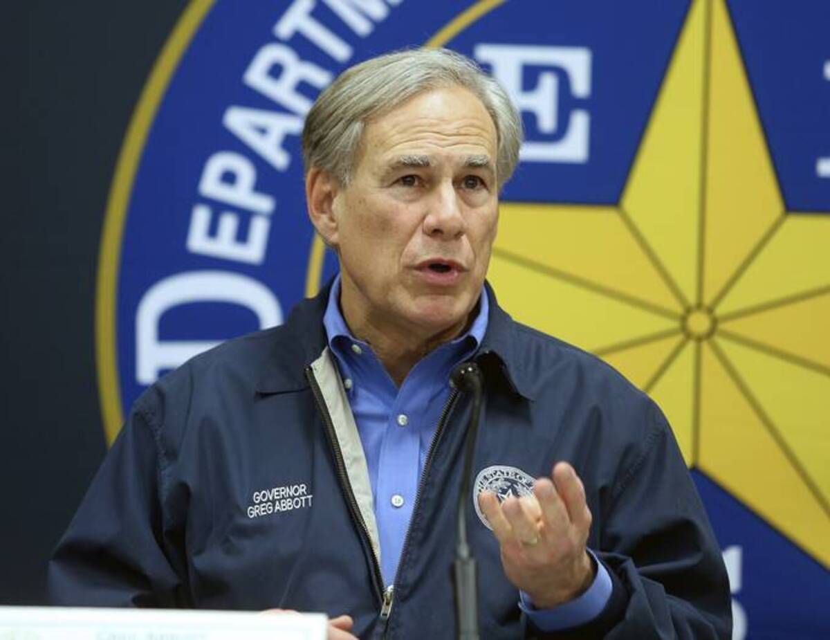 Texas Gov. Greg Abbott (R) speaks during a news conference on March 10 in Weslaco, Tex. (Joel Martinez/Monitor/AP)