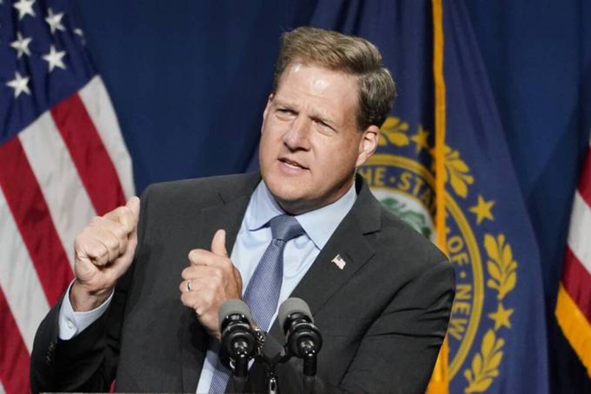 Gov. Chris Sununu speaks at the annual Hillsborough County New Hampshire GOP Lincoln-Reagan Dinner, June 3. (Elise Amendola/AP)