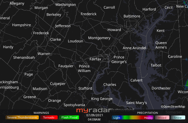 Radar courtesy MyRadar | © OpenStreetMap contributors