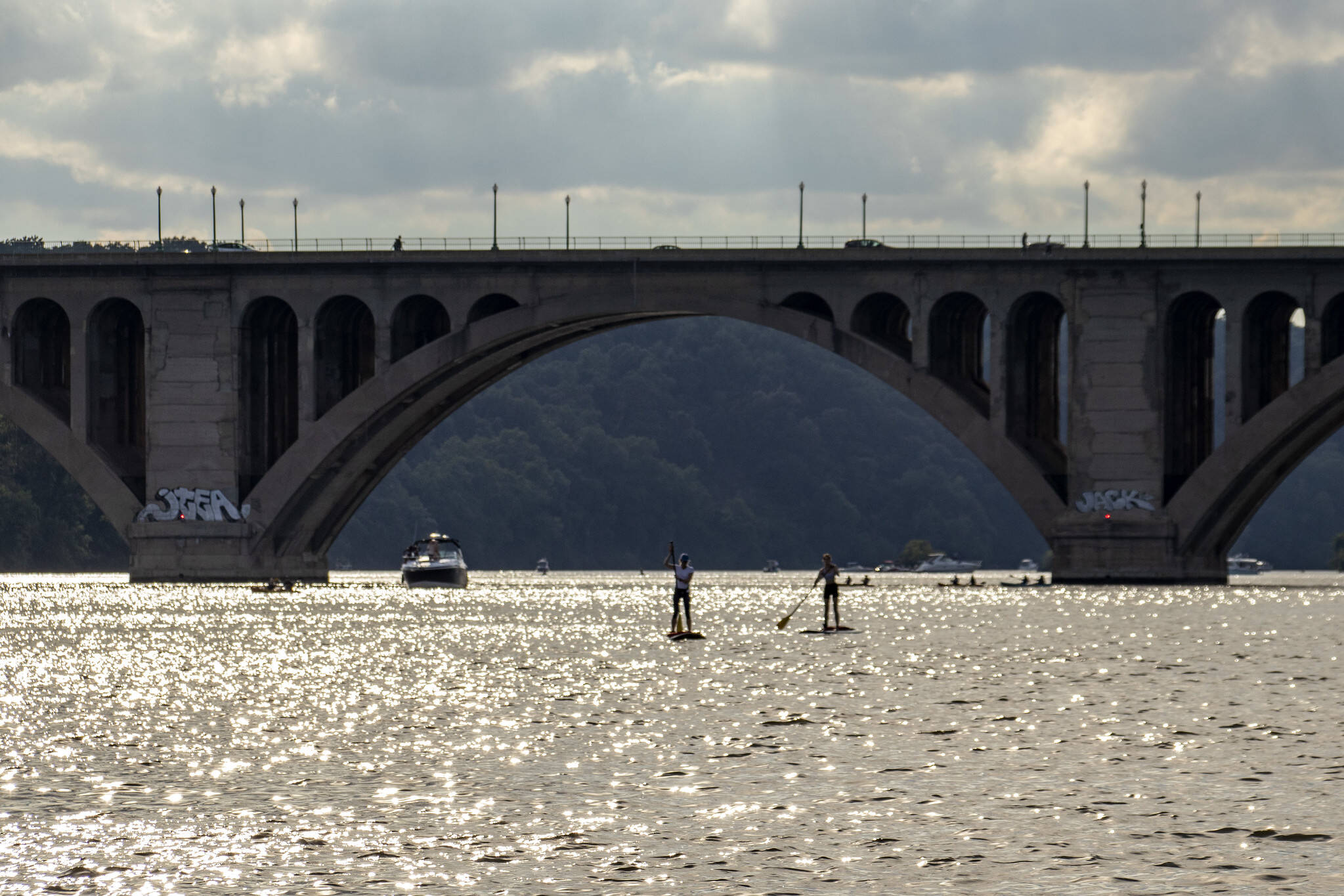 The afternoon view of the Key Bridge from the Georgetown Waterfront on Aug. 6. (Diane Krauthamer/Flickr)