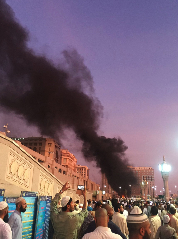 The scene yesterday in Medina, Saudi Arabia, one of Islam's holiest sites.&nbsp;(Courtesy of Noor Punasiya via AP)</p>  
