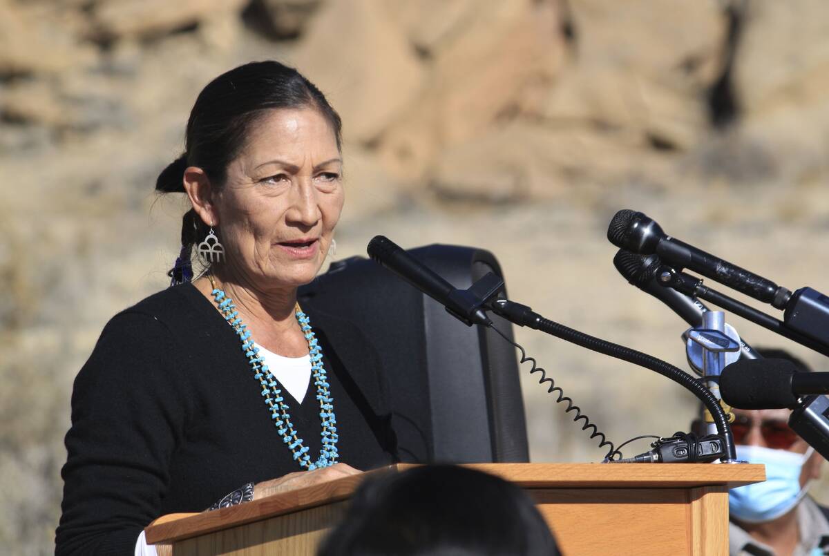 Interior Secretary Deb Haaland at Chaco Culture National Historical Park in New Mexico on Nov. 22. (Susan Montoya Bryan/AP)