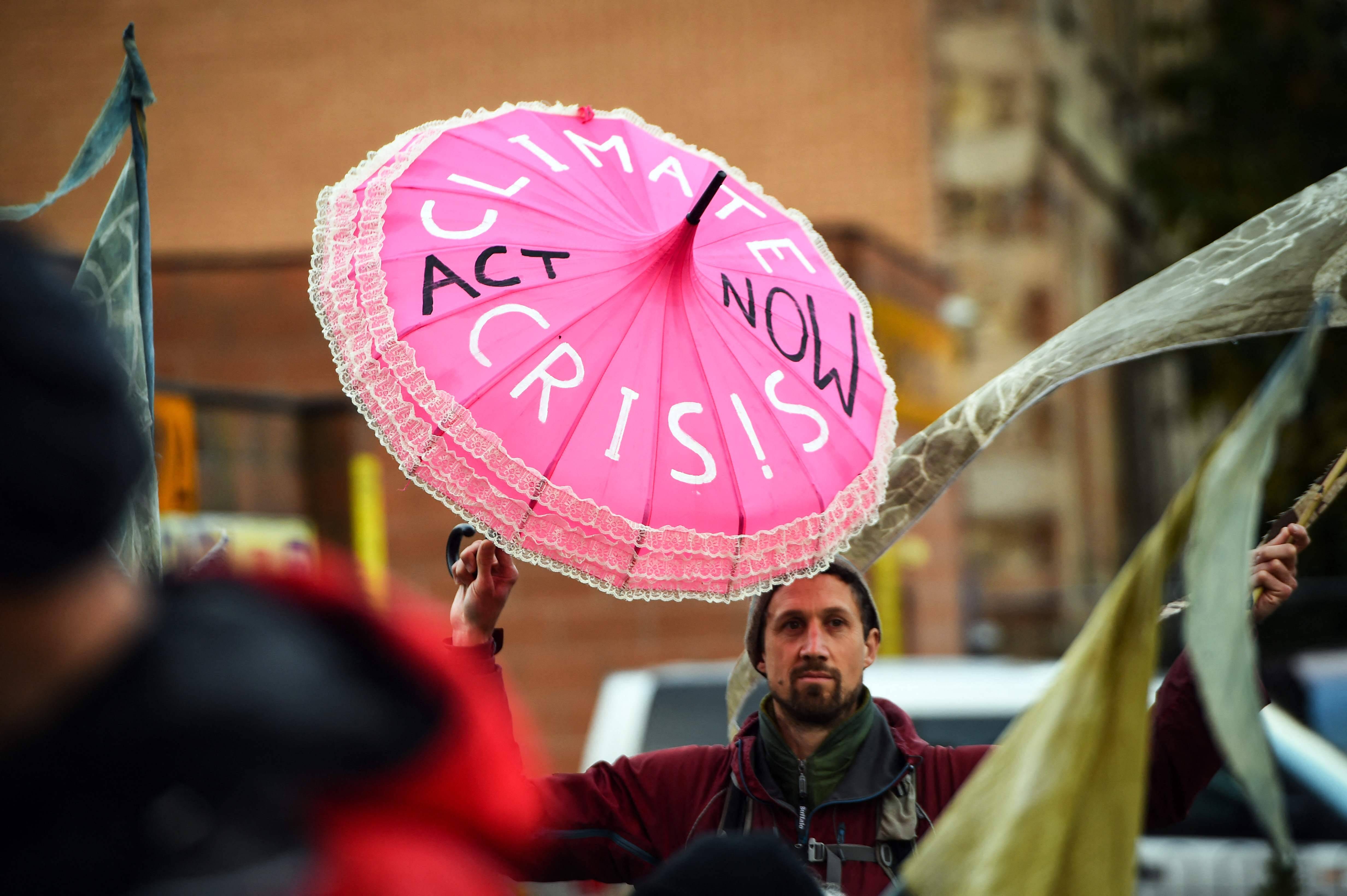 Demonstrators in Glasgow, Scotland, ahead of a major climate change meeting next week. (Andy Buchanan/AFP via Getty Images)