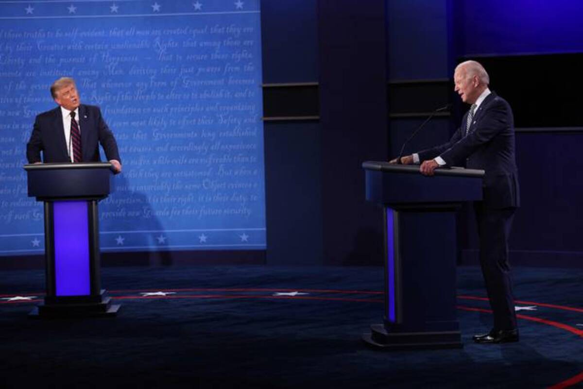 Donald Trump and Joe Biden participate in the first presidential debate at the Health Education Campus of Case Western Reserve University in Cleveland. (Win McNamee/AFP)