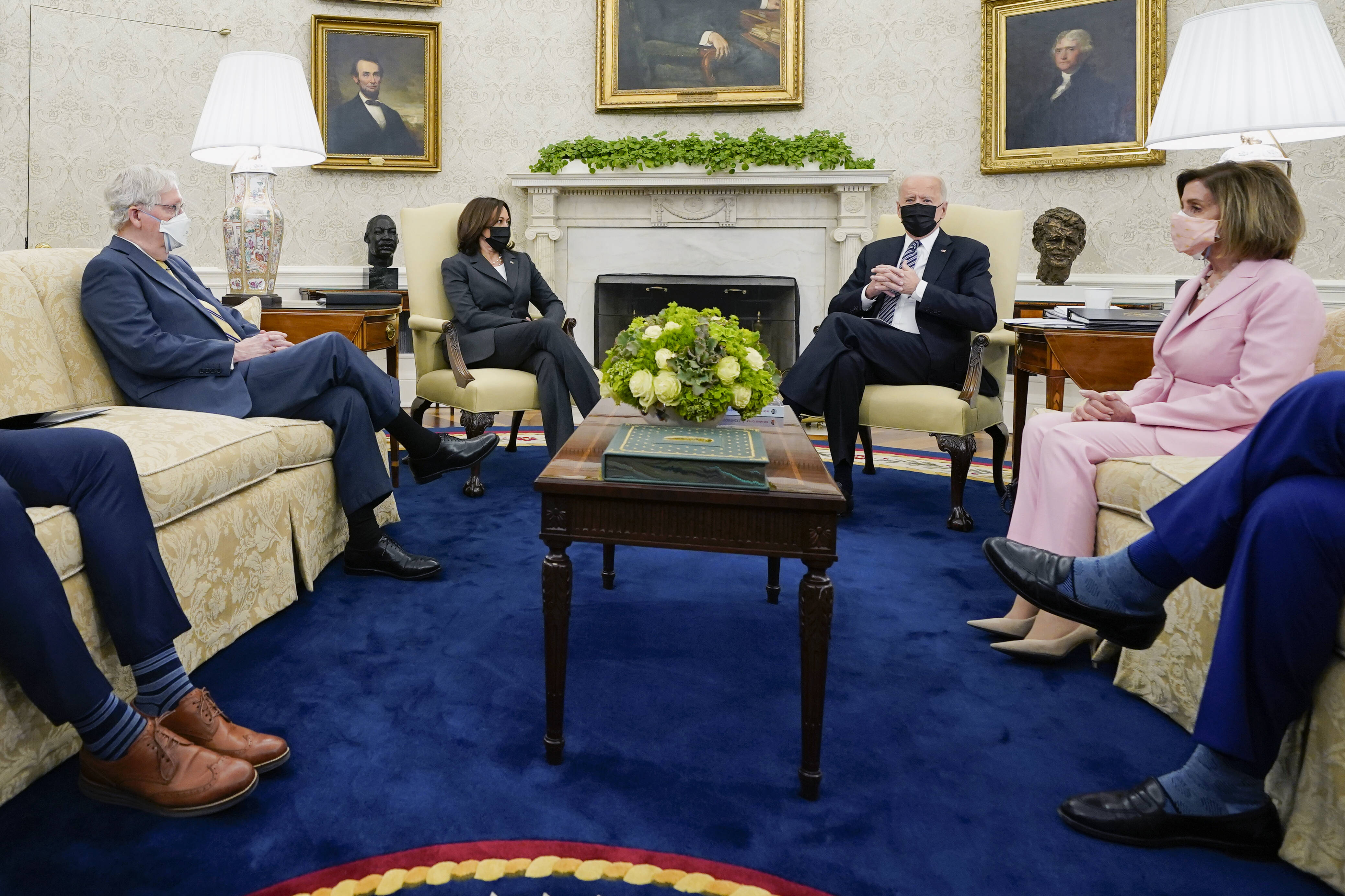 In May, President Biden and Vice President Harris met with congressional leaders — Democrats and Republicans. (Evan Vucci/AP)