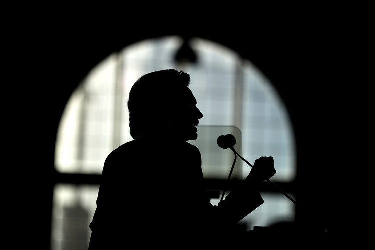 Hillary Clinton speaks exactly one week ago in Detroit, Michigan. (Justin Sullivan/Getty Images)</p>  