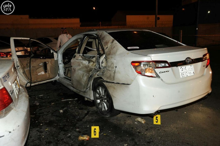 A car outside the U.S. consulate in Jeddah last night&nbsp;(Saudi Press Agency/Handout via Reuters)</p>  