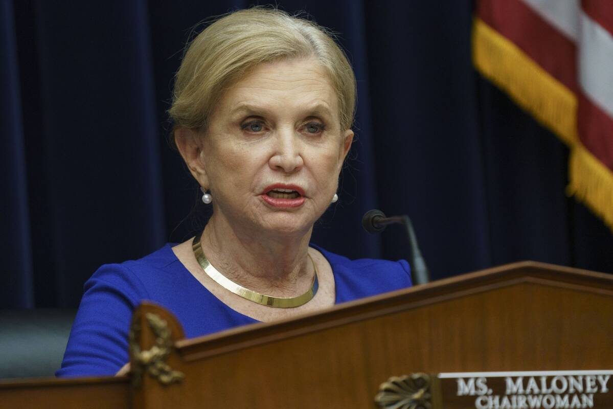 Rep. Carolyn B. Maloney (D-N.Y.), chair of the Oversight and Reform Committee, at a hearing last October. (Ting Shen/Bloomberg News)