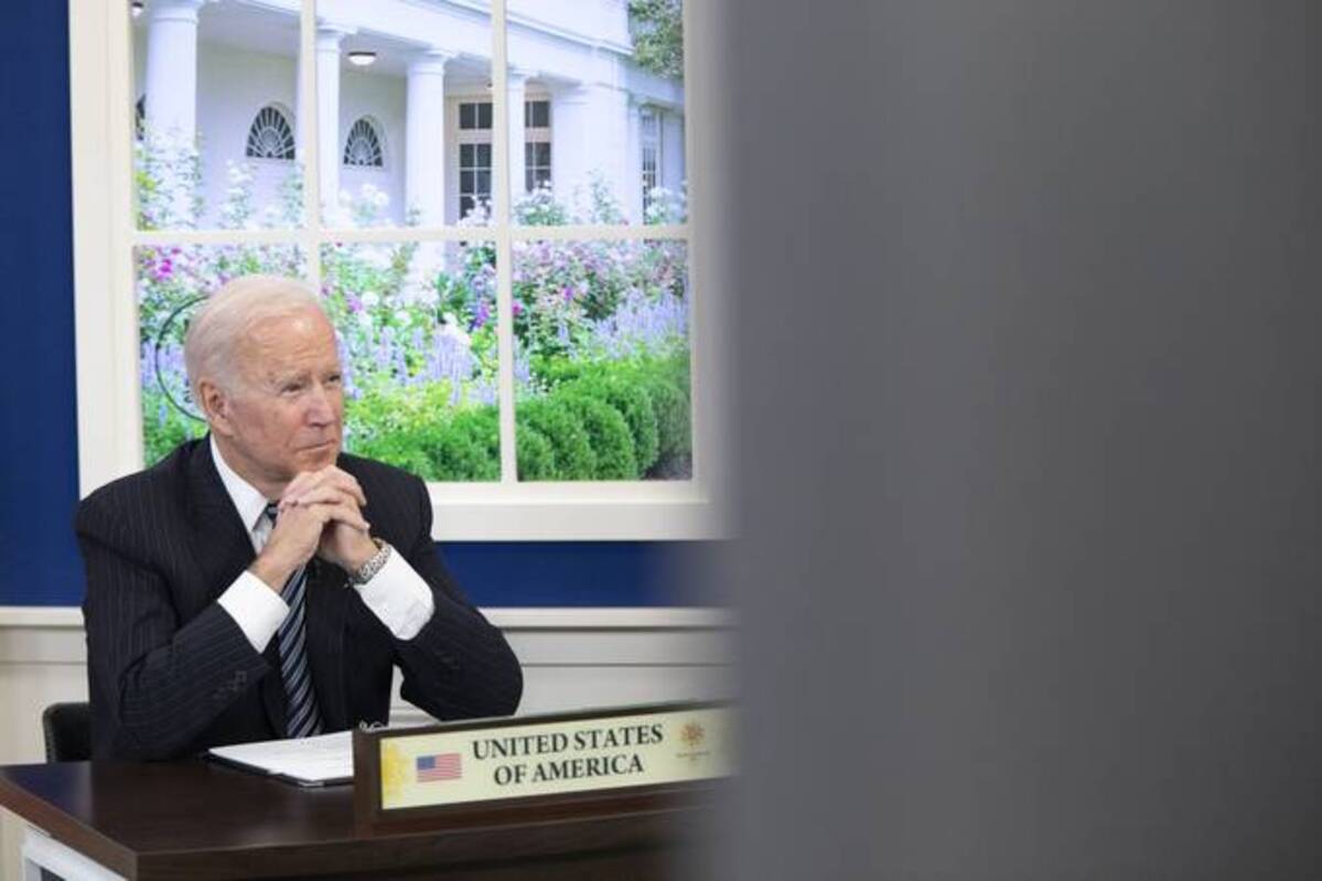 Biden participates virtually during the Association of Southeast Asian Nations (ASEAN) meeting on Tuesday. (Tom Brenner/Bloomberg News)
