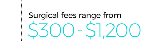 Surgical fees range from $300 to $1,200